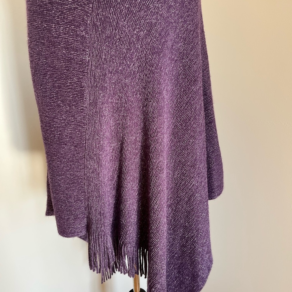 Chico's Purple & Silver Metallic Cowl Neck Poncho with Fringe OS - Picture 8 of 9